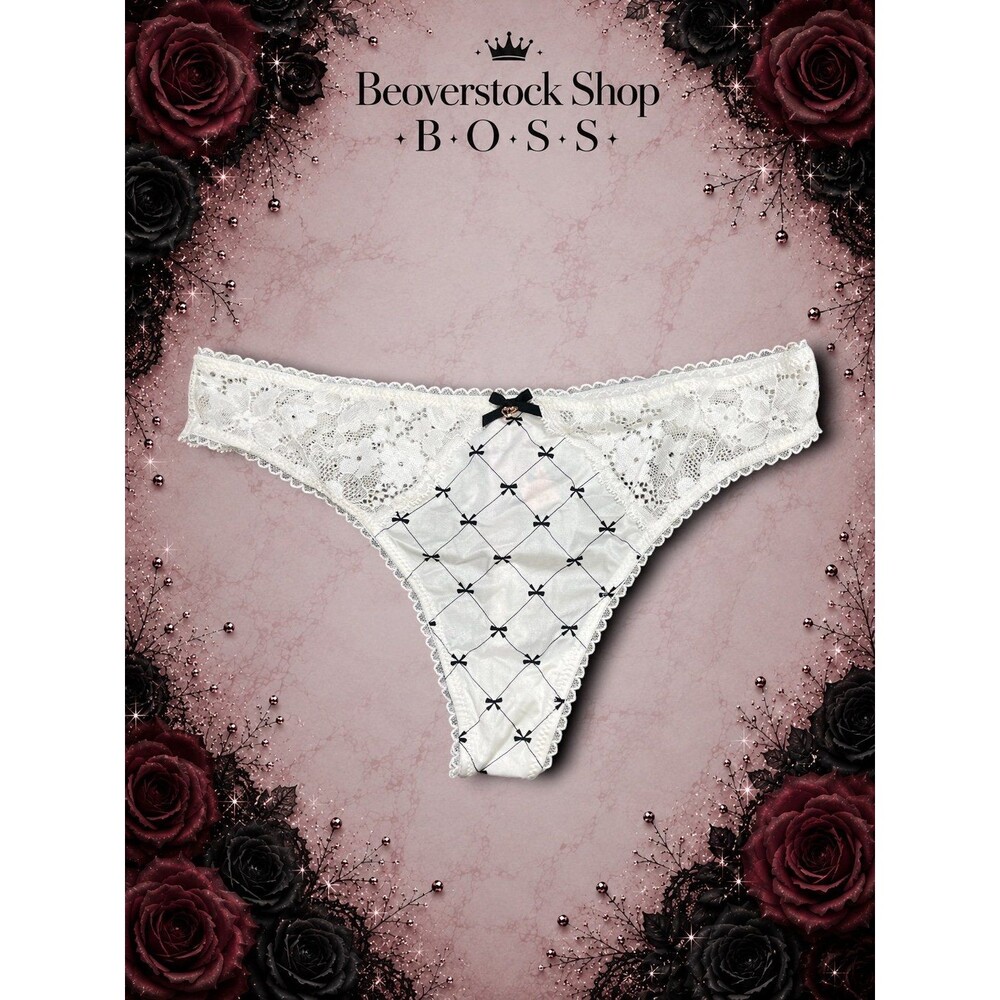 New Victoria’s Secret Body by Victoria Lace Thong Panty – White/Black Bow Print